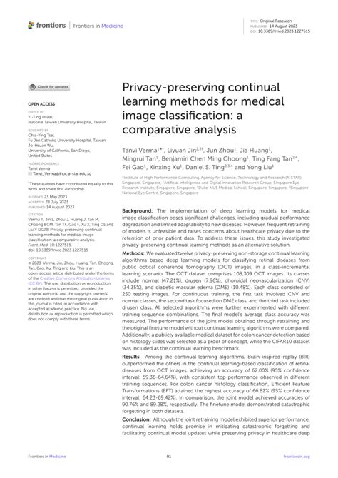 PDF Privacy Preserving Continual Learning Methods For Medical Image