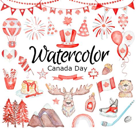 Watercolor Clipart Canada Day Clip Art Scrapbooking Png Graphics