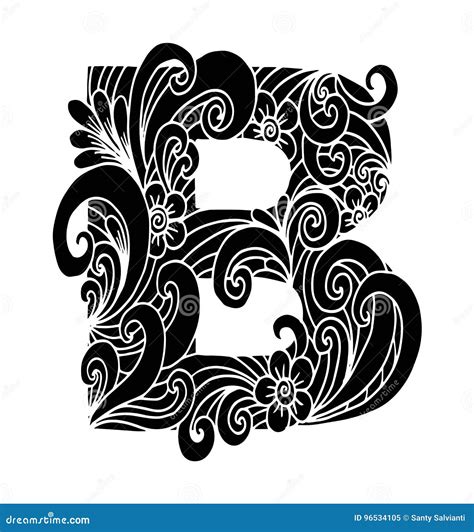 Zentangle Stylized Alphabet Letter B In Doodle Style Stock