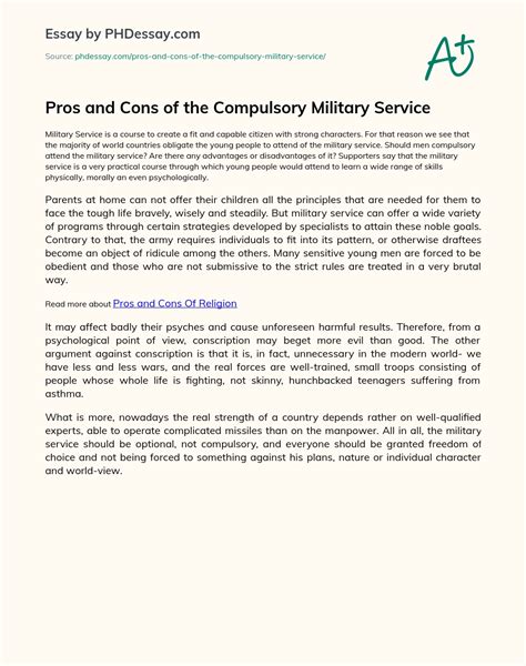 Pros And Cons Of The Compulsory Military Service Argumentative Essay Example 300 Words