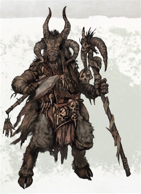 A Drawing Of A Demon With Horns And Claws On It S Head Holding Two Spears