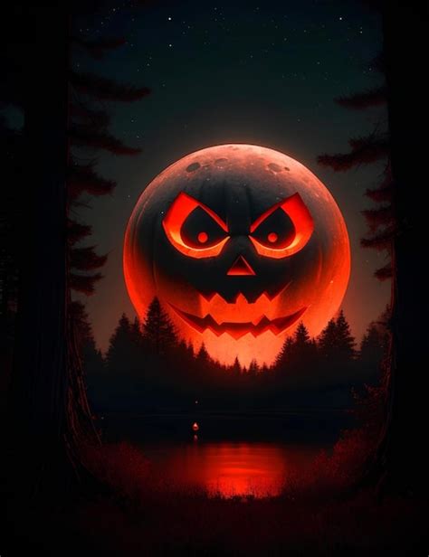 Premium AI Image | Beautiful and terrifying Halloween night with the appearance of the moon pumpkin