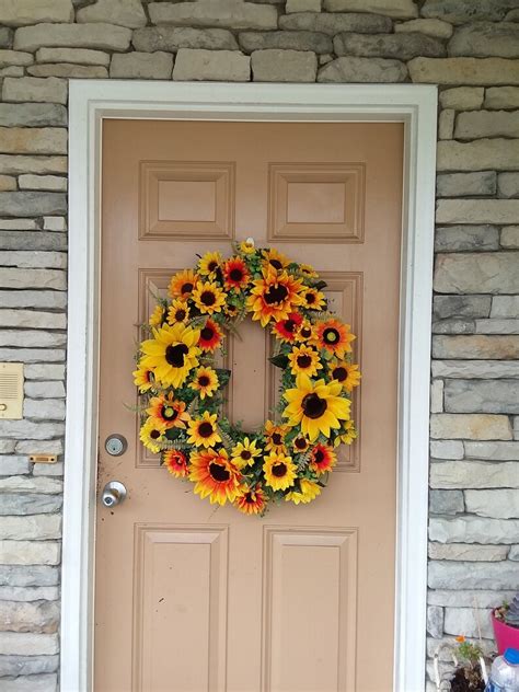 Large Oval Sunflower Front Door Wreath Farmhouse Front Door Etsy