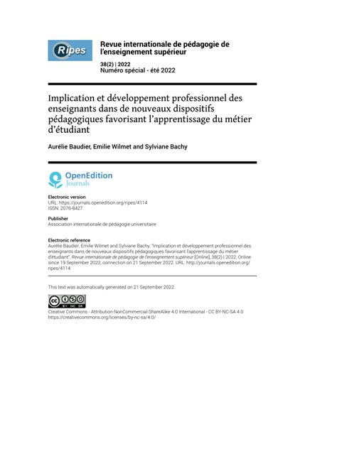 Pdf Implication Et Développement Professionnel Des Enseignants Dans