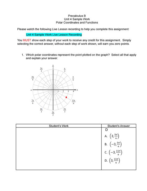 Copy Of Precalculus B U Polar Coordinates And Functions Sample Work