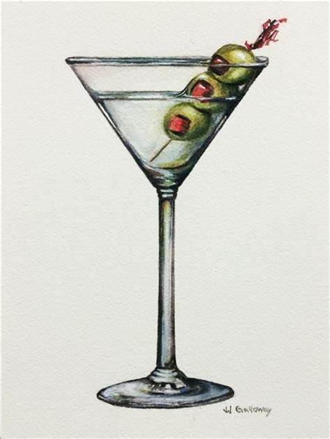 Buy Original Art By JJ Galloway Watercolor Painting Martini At