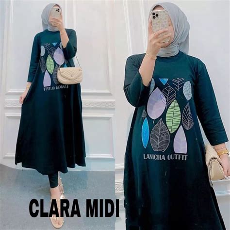 Jual Midi Dress Muslim Terbaru Clara Kf Gamis Wanita Bahan Kaos Katun