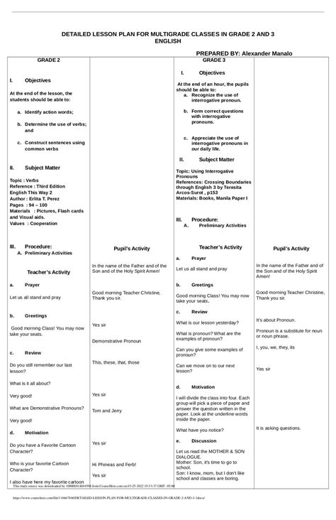 Detailed Lesson Plan For Grade 3