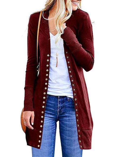 Womens Autumn Winter Long Sleeve Knitwear Knitted Cardigan Sweater Casual Button Solid Color