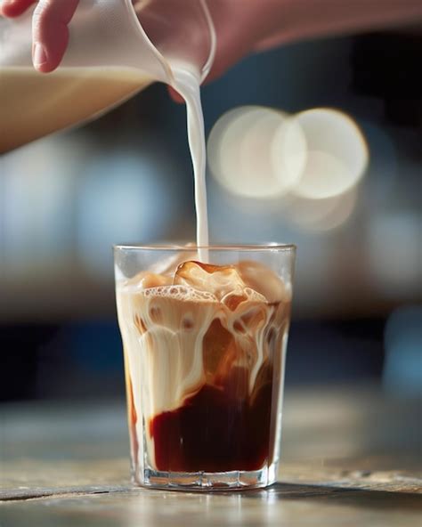 Premium Photo Pouring Milk Into Iced Coffee