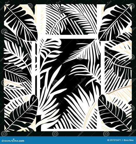 Tropical Palm Leaves Black And White Exotic Background Hand Drawn