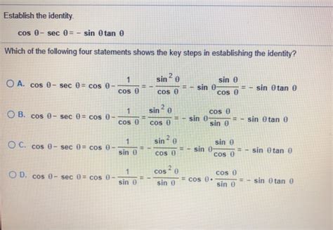 Solved Establish The Identity Cos Sec Sin Otan Chegg