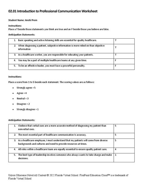 Introduction To Professional Communication Worksheet Pdf