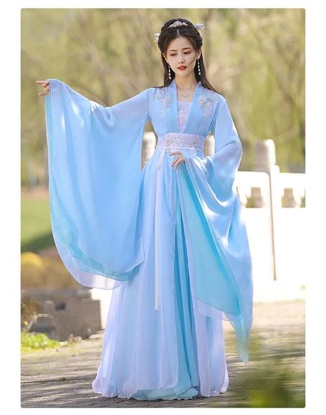 Improved Light Blue Hanfu Female Chinese Style Dance Dress