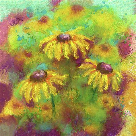 Flowerbed With Yellow Rudbeckias Painting By Karen Kaspar Fine Art America