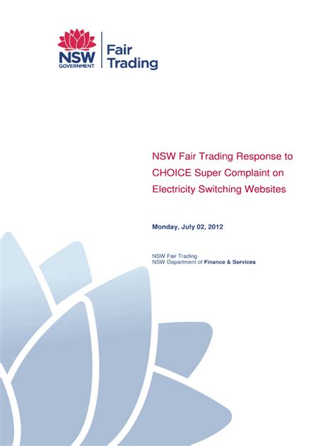 Fillable Online Fairtrading Nsw Gov NSW Fair Trading Response To CHOICE