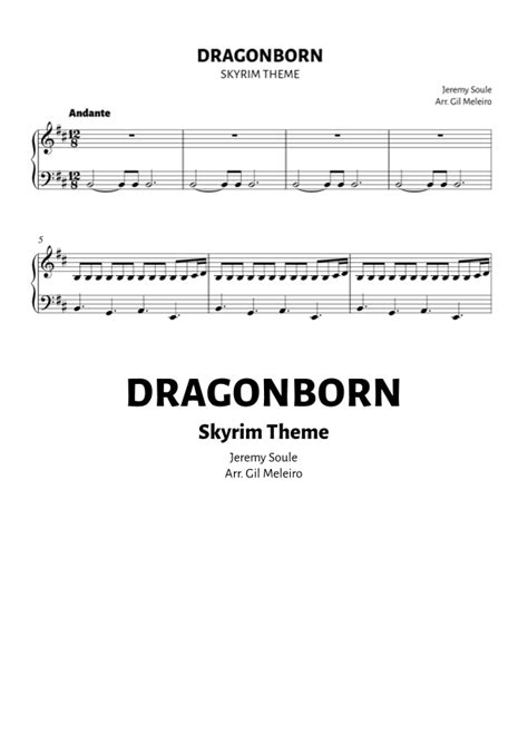 Dragonborn Skyrim Theme Arr Gil Meleiro By Jeremy Soule Sheet Music For Easy Piano At Sheet