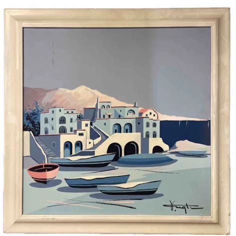 Quadro Dipinto A Olio Su Tela Vintage Firmato Paesaggio Mare Con