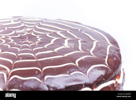 Chocolate Halloween Spider Web Cake Stock Photo Alamy