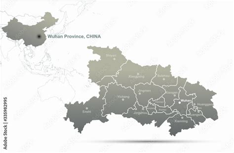 wuhan map. hubei province, china. vector map of wuhan. Stock Vector ...