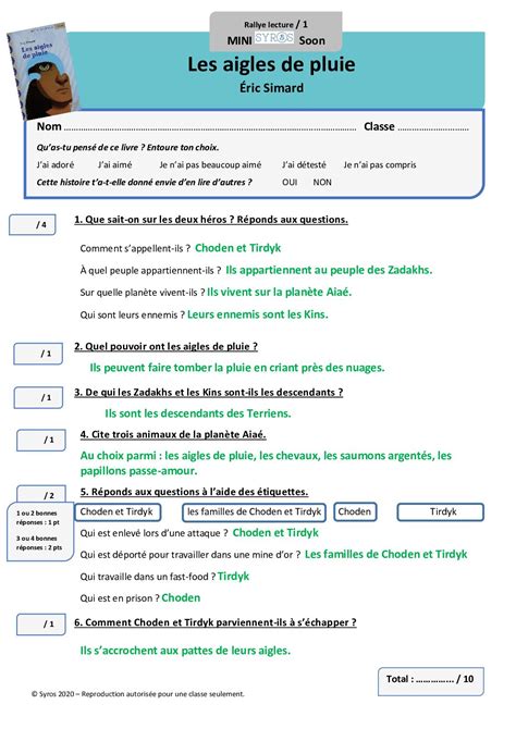 Calaméo Fiches Rallye Lecture Corrigées Les Aigles De Pluie Niveaux 1 2