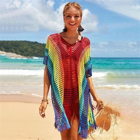 Buy Crochet Bikini Cover Up Women Multicolor Tassel Sexy Hollow Out See