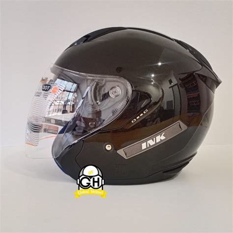 Jual Helm Ink Metro Solid Black Met Double Visor Ink Half Face Hitam