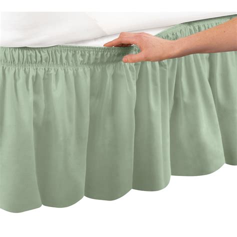 Wrap Around Bed Skirt Easy Fit Elastic Dust Ruffle Twin Full Sage