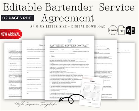 Editable Bartending Contracts Bartender Agreement Template Bartender