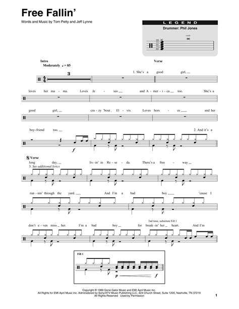 Free Fallin By Tom Petty Sheet Music For Drums Transcription At Sheet