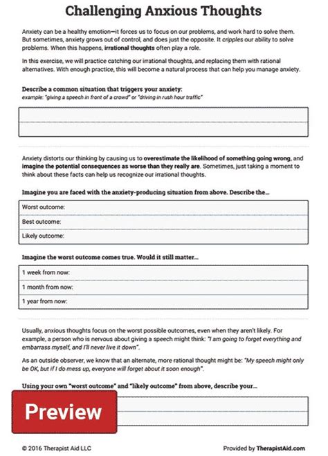 Dealing With Negative Thoughts Therapist Aid Therapistaidworksheets Net