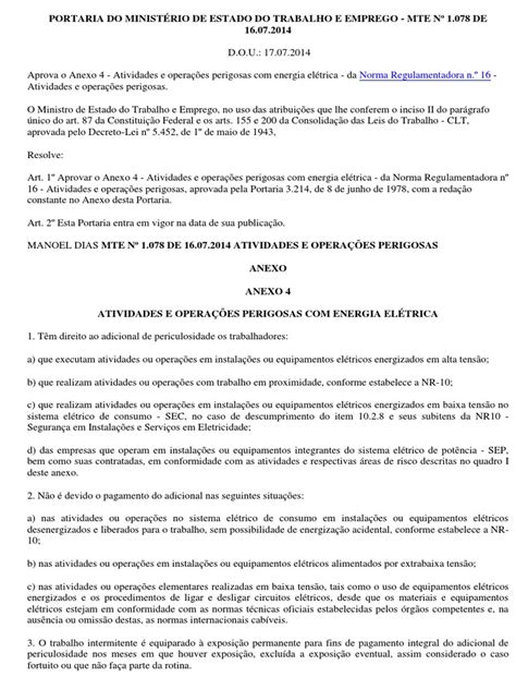 Portaria Do Ministério Do Trabalho E Emprego No 10782014 Aprova O