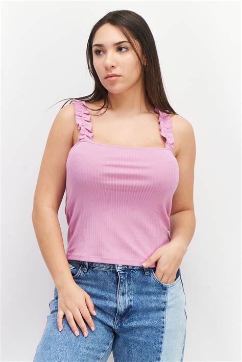 Buy إي دي سي Women Square Neck Sleeveless Ribbed Crop Top Lavender Online Brands For Less