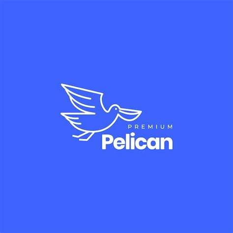 Premium Vector | Flying bird pelican flapping wings looking fish water lines art style logo ...