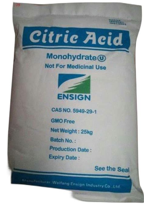 Citric Acid Monohydrate Ensign Packaging Size 25 Kg Packaging Type