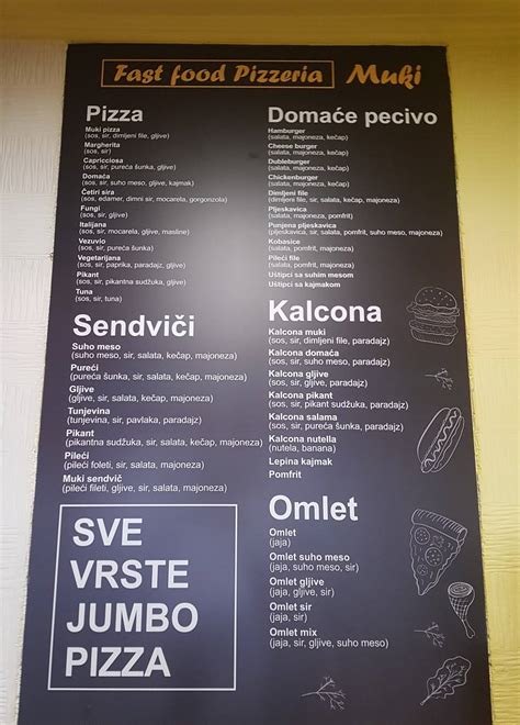 Menu at Fast Food Pizzeria MUKI Vogošća