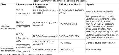 Table 1 From Role Of Caspase 11 Non Canonical Inflammasome In