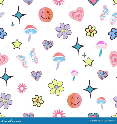 Yk2 Fashion 2000s Fashion Seamless Fabric Design Pattern Stock Vector