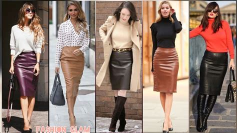 Fall Date Night Outfits Fitted Pencil Midi Faux Leather Skirt Outfits