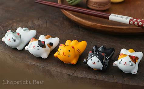 5 Pack Cat Chopsticks Rest Set Chinese Paint Brush Rests Japanese Style Porcelain