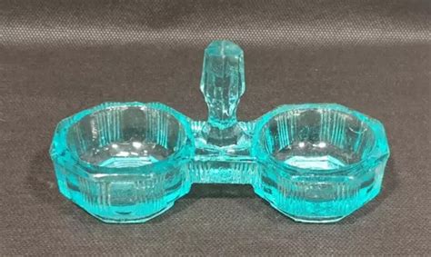 Ancien Bougeoir Double En Verre Moul Bleu D Co Vintage Eur