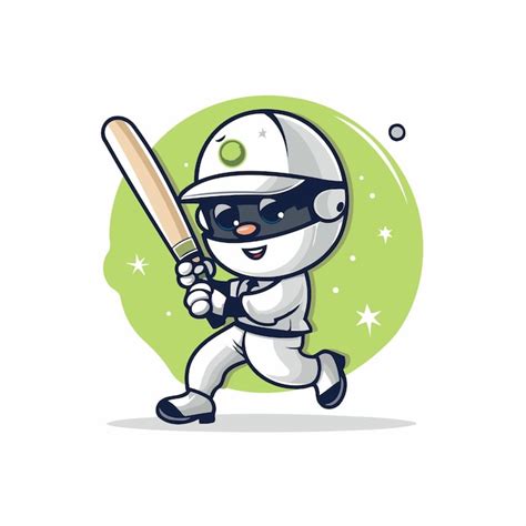 Jogador de beisebol robô bonito mascote de desenho animado ilustração