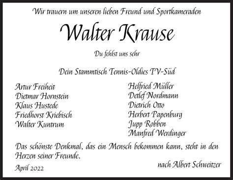 Traueranzeigen Von Walter Krause Trauer Gedenken