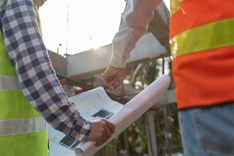 Engineers Team Use Laptop And Check The Blueprint On Site Contractor