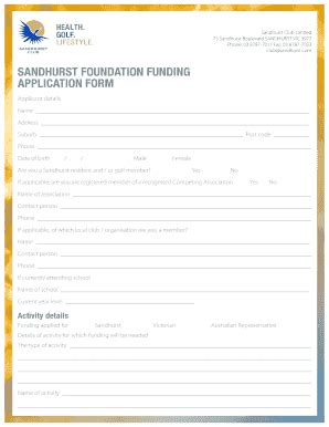 Fillable Online SANDHURST FOUNDATION FUNDING APPLICATION FORM Fax Email