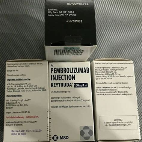 Pembrolizumab Mg Ml Injection At Rs Vial Pembrolizumab