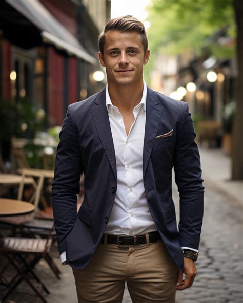 Business Casual Blue Blazer With Brown Pants Hockerty