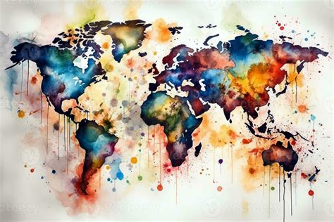 World Map Continents With Bright Watercolor AI Generated 23373020