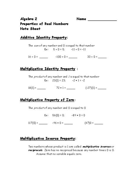 Properties Of Real Numbers Worksheet For 9th Grade Lesson Planet