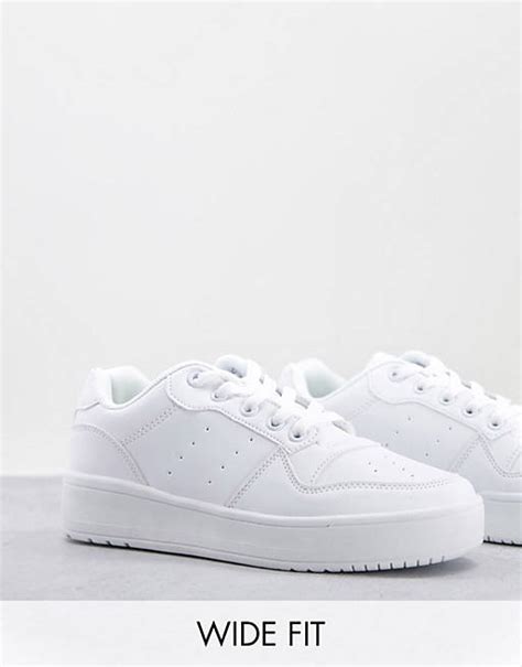 Truffle Collection Wide Fit Chunky Flatform Trainers In White Asos